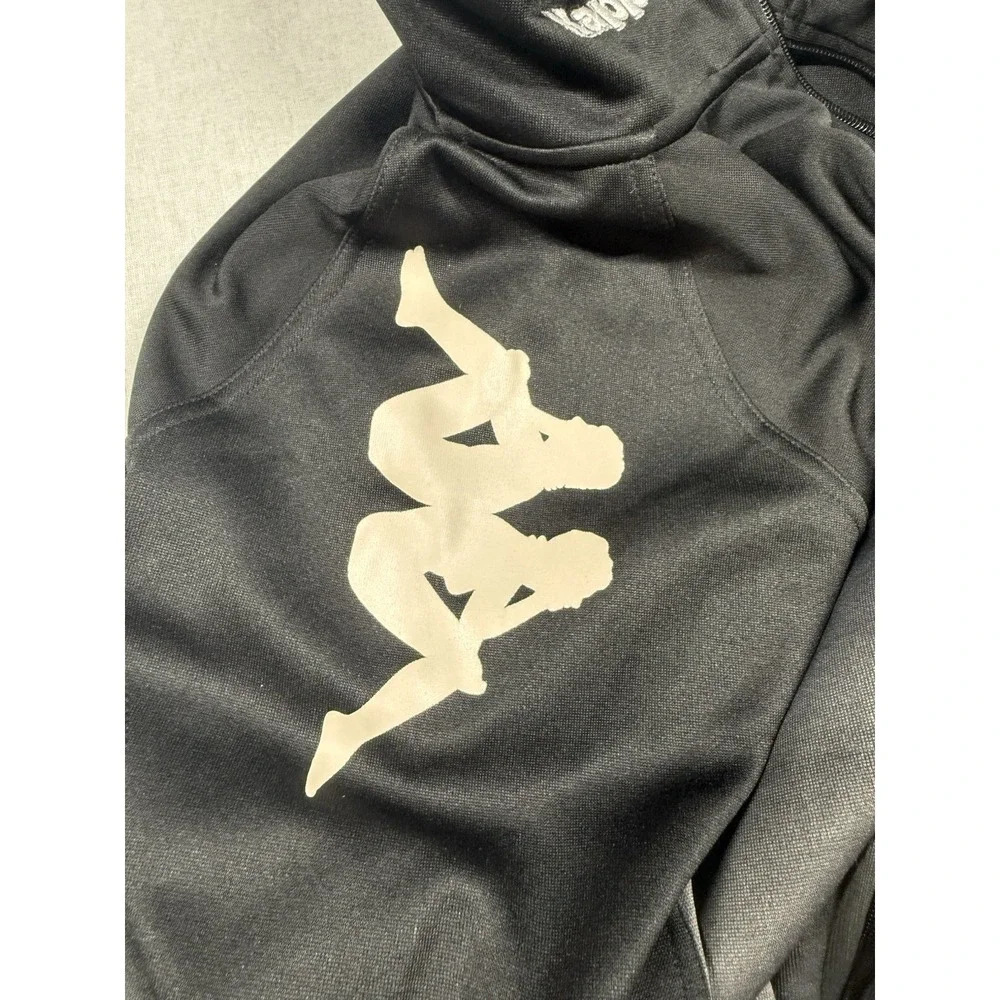 Kappa Jacket Sweater L Gray Black Logo Zip Track Athleisure‎ Streetwear Preppy